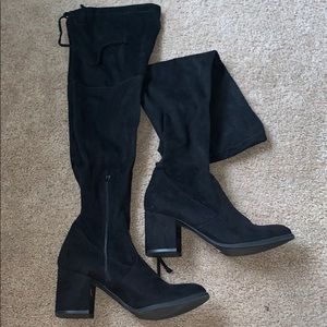 Black Thigh High Velvet Boots